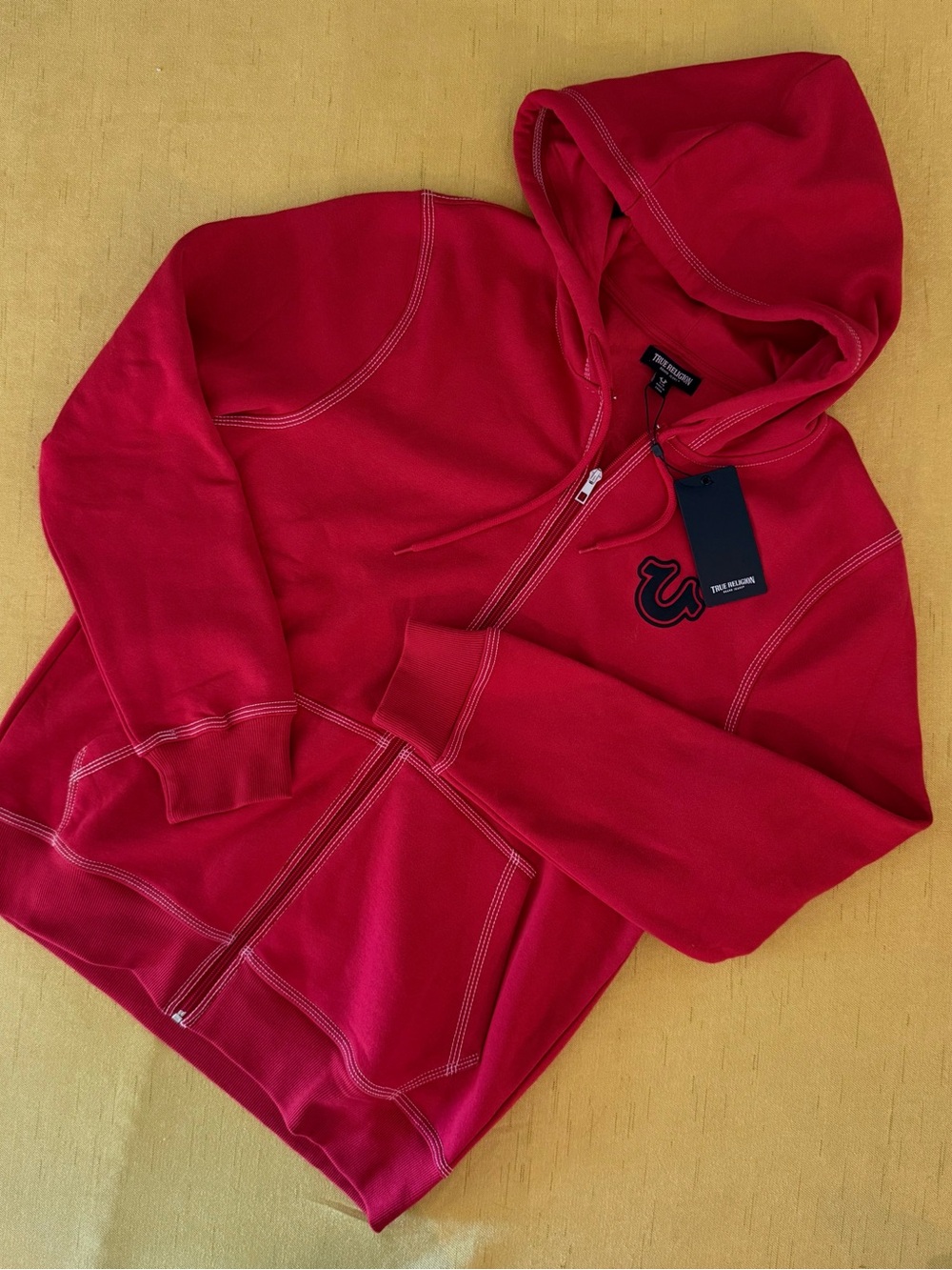 BRAND NEW SZ LARGE True Religion -Red Zip Front Hoodie